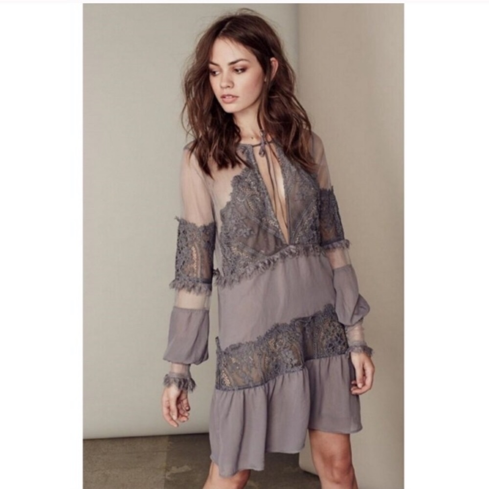 For Love And Lemons Gray Lace Mini Dress